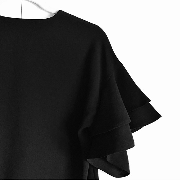 Zara V-Neck Mini Shift Dress With Double Ruffle Flounce Sleeves Size XS EUC - Picture 11 of 12